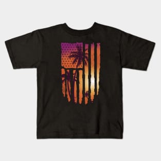 Summer Sunset Palm Trees American Flag Cool Spring Beach Kids T-Shirt